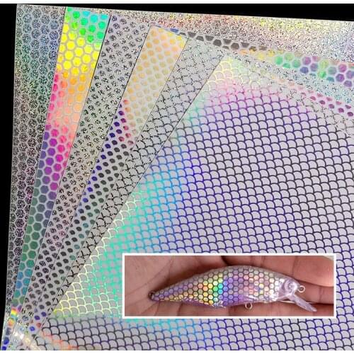 Fishing Lure Stickers 6pcs/set 20X10cm Clear Laser Fish Scale Adhesive Sticker Film DIY Transparent Fish Skin Fishing Stickers