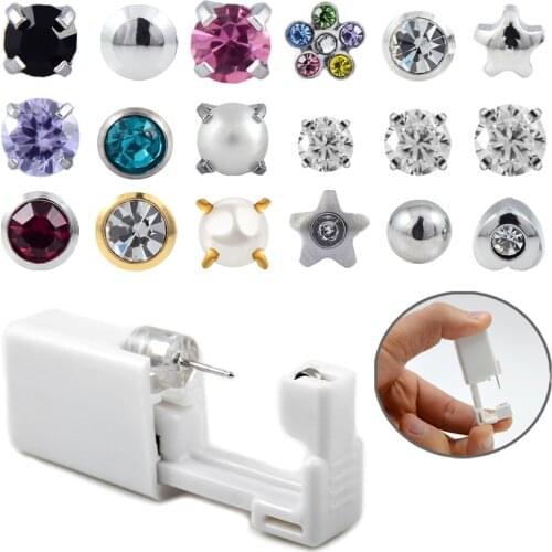 Disposable Sterile Safety Nose Ear Piercing Unit Cartilage Tragus Helix Piercing Gun Tool Kit Build In Ear Studs Earring Jewelry