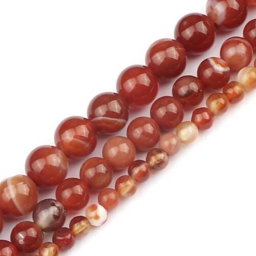 Wholesale 4 6 8MM Natural Smooth Red Striped Agate Stone Women Handmade DIY Jewelry Making for Bracelet Necklace Loose Beads