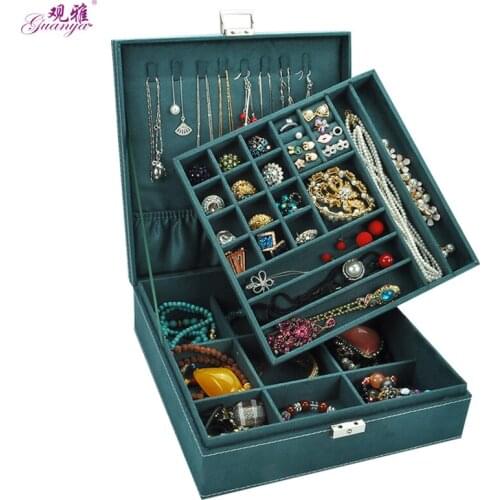 Large Double Laye Capacity Jewelry Organizer Earrings Ring Necklace Watch Storage Box Women Lipstick Cosmetics Beauty Makeup Box