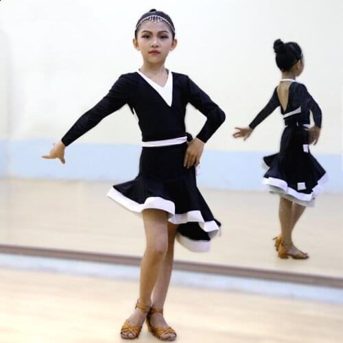 New White black latin dance competition dresses latin dance dress for girls Children latin dance costume for girls kids