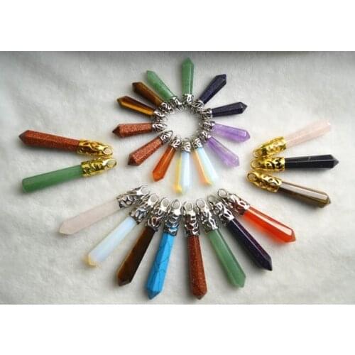 Colorful Natural Stone Crystal Point Shape Pendulum Pendants Powerful Healing Jewelry 20pc/lot