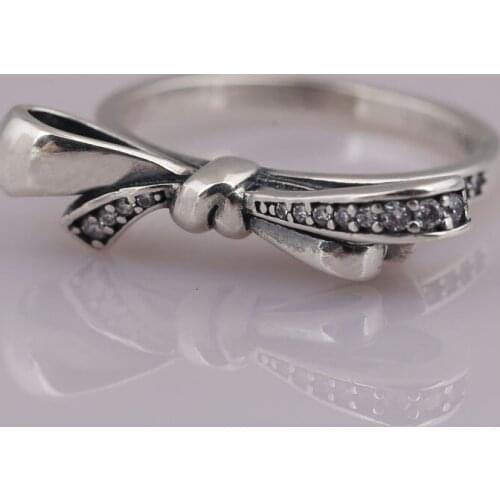 S925 Silver Brilliant Bow With Crystal Ring For Women Wedding Party Gift fit Lady Fine Jewelry