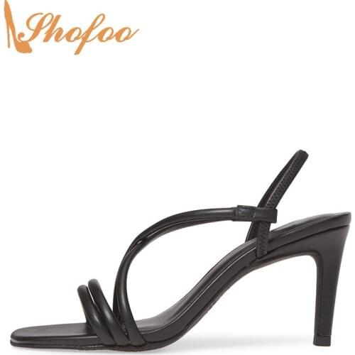 Black Stiletto High Thiin Heels Women Sandals Open Toe Narrow Band Large Size 14 15 Ladies Summer Fashion Casual Shoes Shofoo