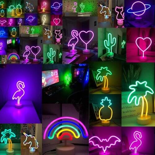 USB LED Neon Sign Light Holiday Flamingo Night Lamp Xmas Party Wedding Decoration Night Light Home Gift Unicorn Heart Neon Light