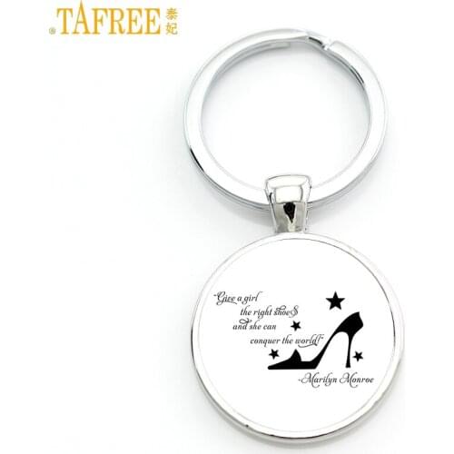 TAFREE vintage fashion Give a girl the right shoes and she can conquer the world keychain ladies high heels key chain ring CT637