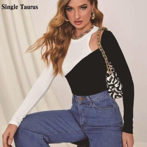 Black and White Color Matching Female Harajuku Streetwear Women Top Fashion Hollow Out Sexy Casual Cotton Ribbed Corp Tops Women