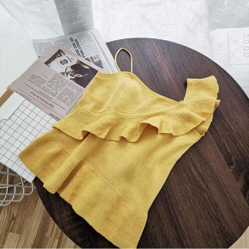 Women Corset Tops Summer Short Sleeve Knitted Ruffled off-Shoulder Top Tank Camis Crop Top For Women