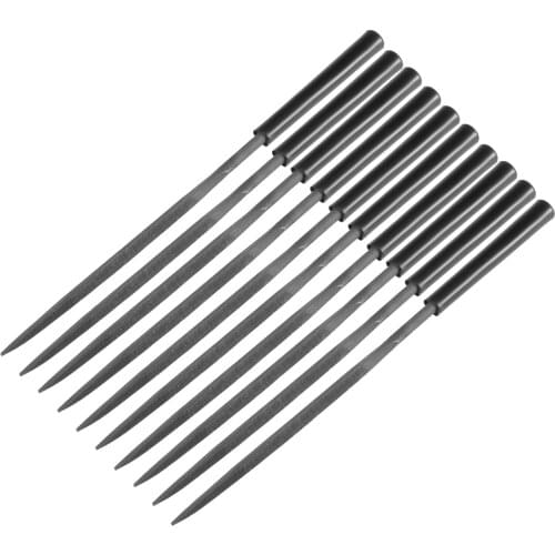 Uxcell 10Pcs Second Cut Steel Triangular Needle File with Plastic Handle, 4mm x 160mm