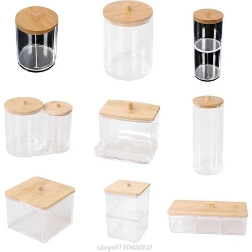 Makeup Cotton Pads Swab Storage Bin Case Cosmetics Organizer Box with Bamboo Cover for Women Makeup Holder M09 21 Dropshipping