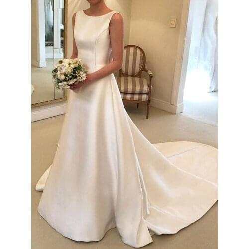 Foreign Trade New Wedding Dress A-shaped Satin Sleeveless Simple Fashion And Generous Showing Temperament With Bowknot Wedding D