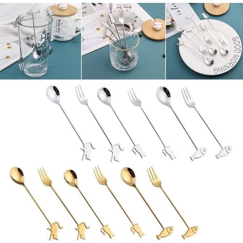 Japanese Cat Fish Spoon Fork Stainless Steel Coffee Spoon Stirring Spoon Kitchen Accessories Cartoon Pet Fruit Spoon Fork