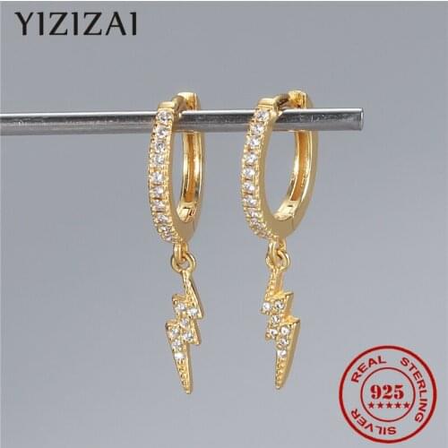YIZIZAI Fashion Korean Genuine 925 Sterling Silver Zircon Crystal Double Lightning Hoop Earrings For Women Punk Rock Jewelry