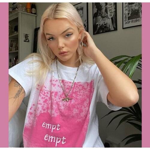 Womens t-shirt Retro white smudge printing short-sleeved T-shirt womens cotton summer top harajuku Top women kawaii clothes