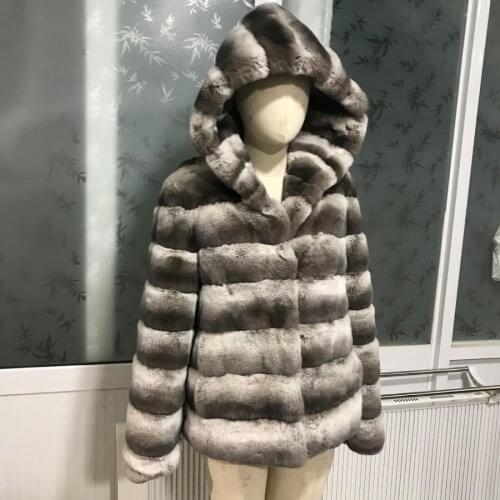 Winter Coat Women Hooded Jacket Real Rex Rabbit Fur Outerwear Warm Fashion Overcoat High-Quality