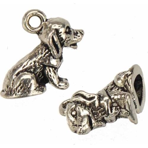 Dogs Charms Watch Rope Bracelets Keychains Dangles DIY Animal 3D Solid Silver Metal Fashion Jewelry Accessories 15*10*7mm 30pcs