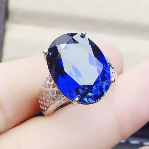 Blue sapphire oval ring Per jewelry 925 sterling silver 12*16mm 11ct big gemstone Fine jewelry J2120819