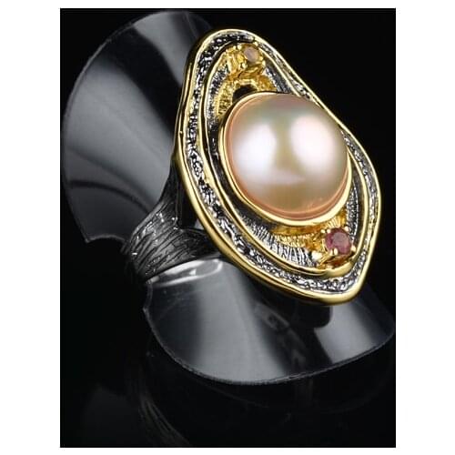 New designer custom 925 silver inlaid baroque pearl ring banquet jewelry ladies ring