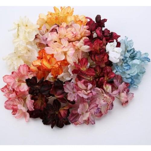 10Pcs Artificial Flower Head Trident Hydrangea Gradient Lace Wedding Home Decoration Hanging Window Wall Vase Flower Arrangement