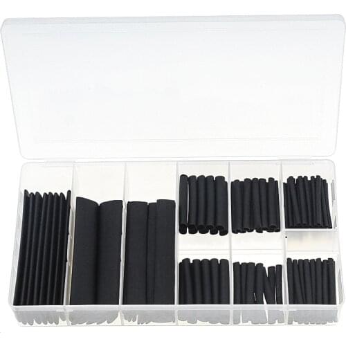 127PCS/Box 2:1 Black Polyolefin Shrinking Assorted Heat Shrink Tube Wire Cable Insulated Sleeving Heat Shrink Tubing Set