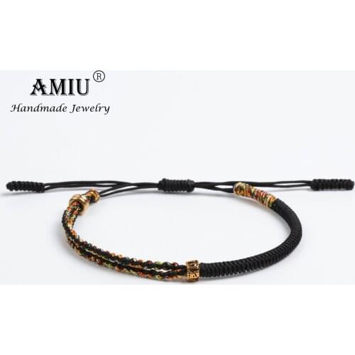 AMIU Handmade Tibetan Amulet Charm Gold Color Braid Thread Lucky Rope Bracelet & Bangles For Women Men Bracelets Bring Luck