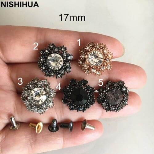 Glittery Metal Flower Rivet Studs With Faceted Stone Inlaid 17mm Crystal Acrylic Beads Repair Rivet Spike For Wedding Garment