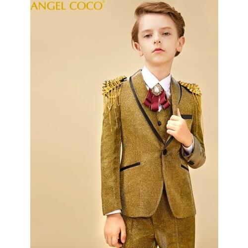 Golden ChildrenS Boy Suits Blazers Glittering Suits Wedding In The Big Child Flower Girl British Dress Bling Jacket Garcon