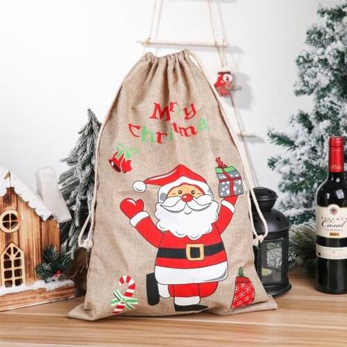 New Year 2022 Large Christmas Stocking Bags Linen Santa Sacks Christmas Gift Bag Santa Claus Present Storage Drawstring Pocket