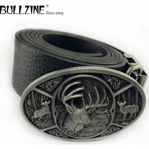 Bullzine zinc alloy retro DEER belt buckle jeans gift belt buckle Free PU belt FP-02177 drop shipping