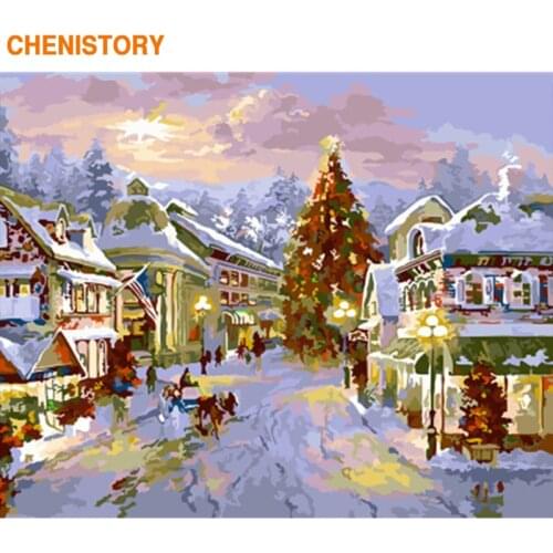 CHENISTORY Frame Christmas Picture DIY Painting By Numbers Landscape Snow Street Acrylic Paint By Numbers Modern Home Wall Arts