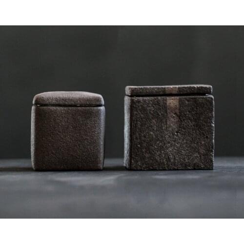 Black Square Ceramic Tea Caddy Multifunctional Tea Coffee Sugar Storage Box Organizer Container Cajas De Almacenamiento With Lid