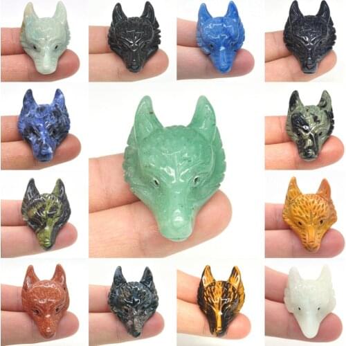 1.5" Wolf Head Pendant Natural Stone Accessories DIY Handcrafts Healing Crystal Animal Jewelry Quartz Reiki Necklace Decoration