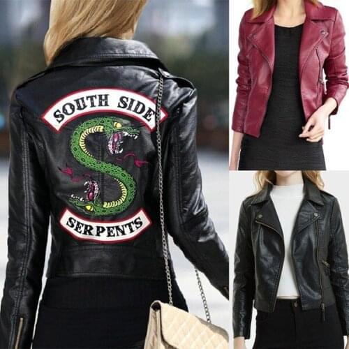 River Valley Town Leather Snake Bang Jacket Spring Leather Women PU Washed Leather Motorcycle Womens Slim Short fashion Jacket
