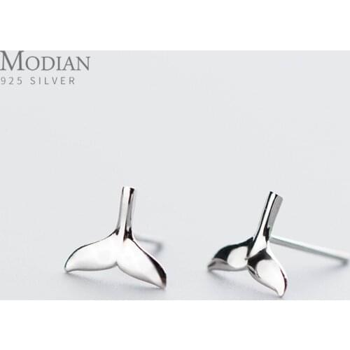 Modian Authentic 925 Sterling Silver Cute Mermaid Tail Stud Earring for Women Anti Allergy Ear Studs Fine Jewelry Kids Gift