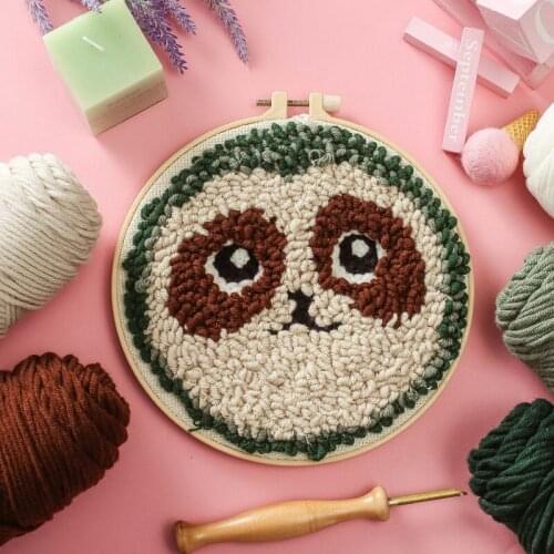 Cute Animal Punch Needle Starter Kits Soft Yarn Punch Needle Embroidery Kit Easy Embroidery Needlework Wool Work Home Decor