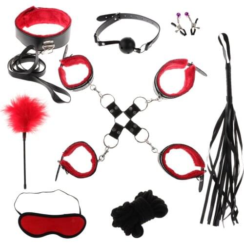 10 Pieces Adults Toys Set Kit Handcuffs Ball Ropes Blindfold Valentines Gifts
