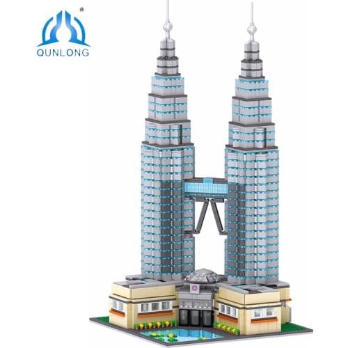 QUNLONG City Buildings Sets Tower House Oil Twin Towers Architecture Street View Building Blocks City House Bricks Kid Toys Gift