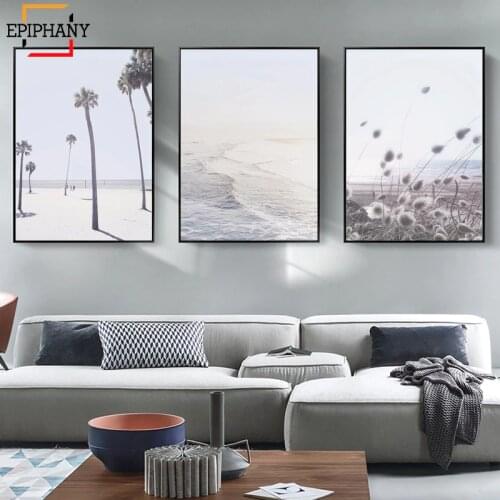 Coastal Wall Art Prints Palm Trees and Ocean Posters Modern Beach Home Decor Nordic Painting Pictures for Living Room Decoration