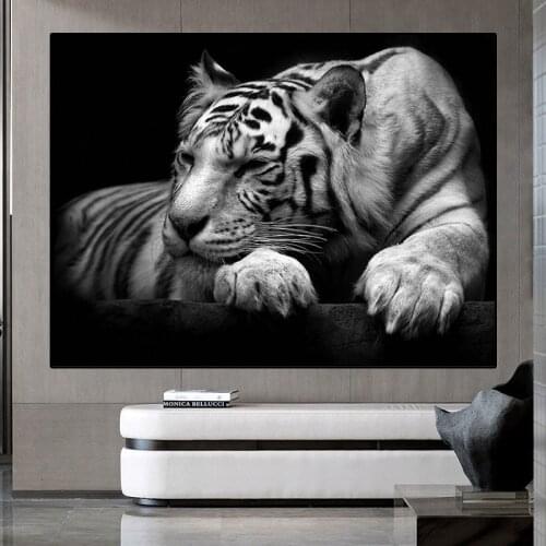 Nordic White Tiger Canvas Painting Posters and Prints Wall Art Animal Art Cuadros Pictures for Living Room Home Decoration
