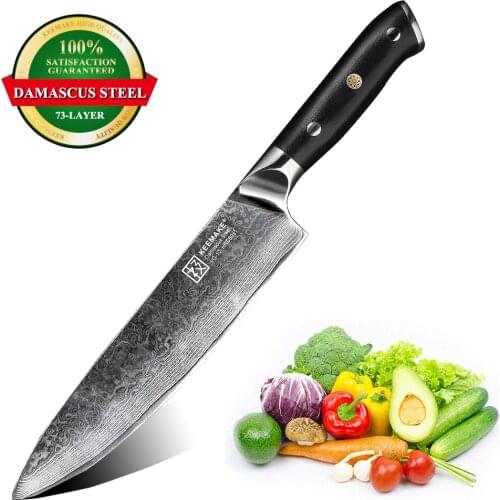 KEEMAKE 8" Inch Chefs Knife Kitchen Knives 73-Layer Japanese Damascus VG10 Steel G10 Handle Sharp Blade 60HRC Cutting Tools