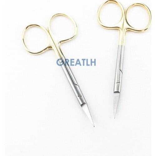 Ophthalmic scissors gold handle 9.5CM eye scissors straight curved beauty scissors cut tissue