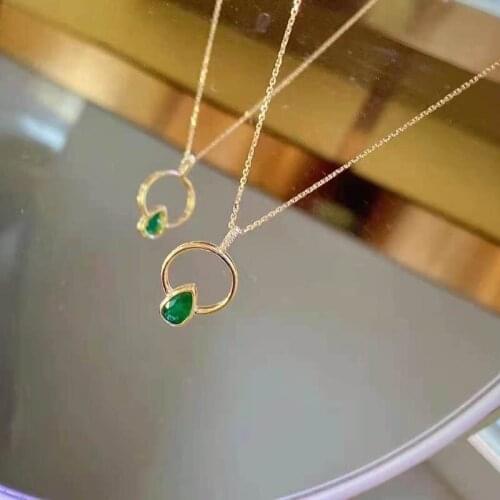 Genuine 14K pure gold female Pendant with emerald inlay, fashionable and noble birthday date, wedding anniversary gift