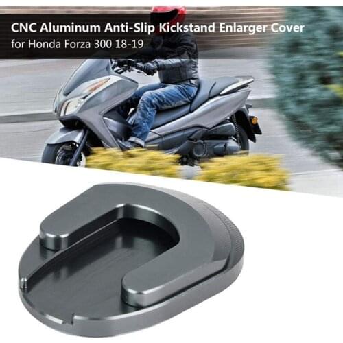 Motorcycle Kickstand Pad, Motorcycle CNC Aluminum Anti-Slip Kickstand Enlarger Cover for Honda Forza 300 18-19 (Titanium)