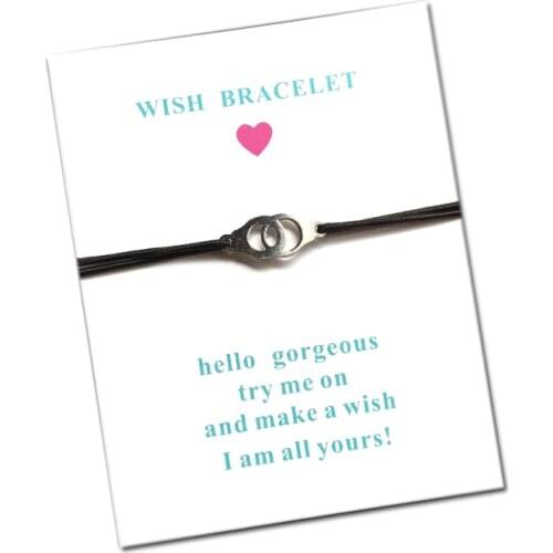 Wish Bracelet Handcuffs Stainless Steel Pendant Charm Adjustable Cord Bracelet For Women Children