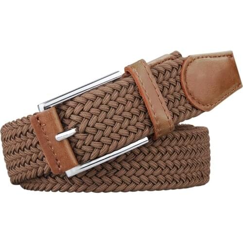 High Quality Men Elastic Belt Waistband Braided Style With Silver Buckle Stretch Belt Solid Color Canvas Belt Pants Unisex