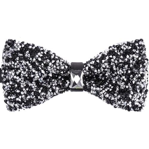 Luxury Shining Black Color Bow Tie For Men Bowtie Rhinestone Collar Tie Crystal Super Cool Diamond Wedding Bow Tie