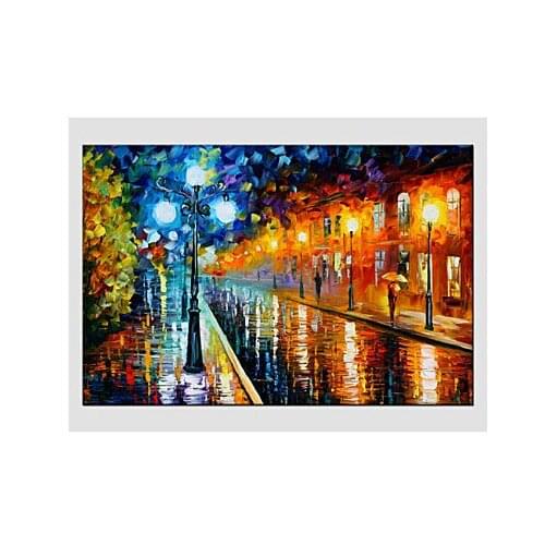 Single Hand Painted Modern Landscape Rainy Street Canvas Oil Painting Landscape Wall canvas art Wall pictures for Living room