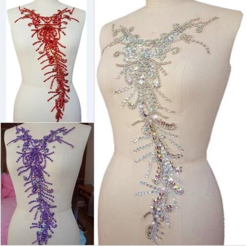 HAND Sewing AB Red Purple Sew on Sequins Beads Rhinestones Long Clothes Wedding Patches Appliques For Carnival Party Dress Diy