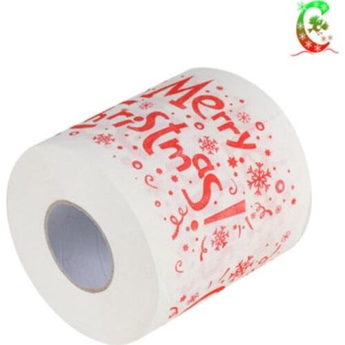 1Roll Merry Christmas Toilet Paper Supplies Printed Toilet Roll Paper Home Bath Living Room Toilet Paper Tissue Roll Xmas