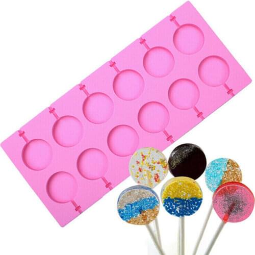Silicone Round Lolly Lollipop Mould 12 Sticks Chocolate Cake Biscuit 3.5cm Lollipop